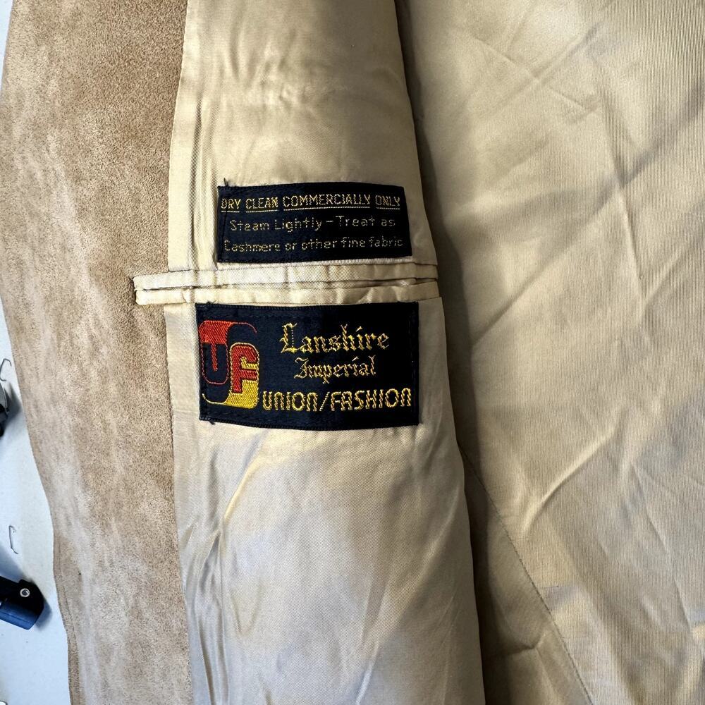 Vintage Men's 1970s Camel Suede Leather Blazer with Silk Lining Size L/XL - Picture 5 of 5